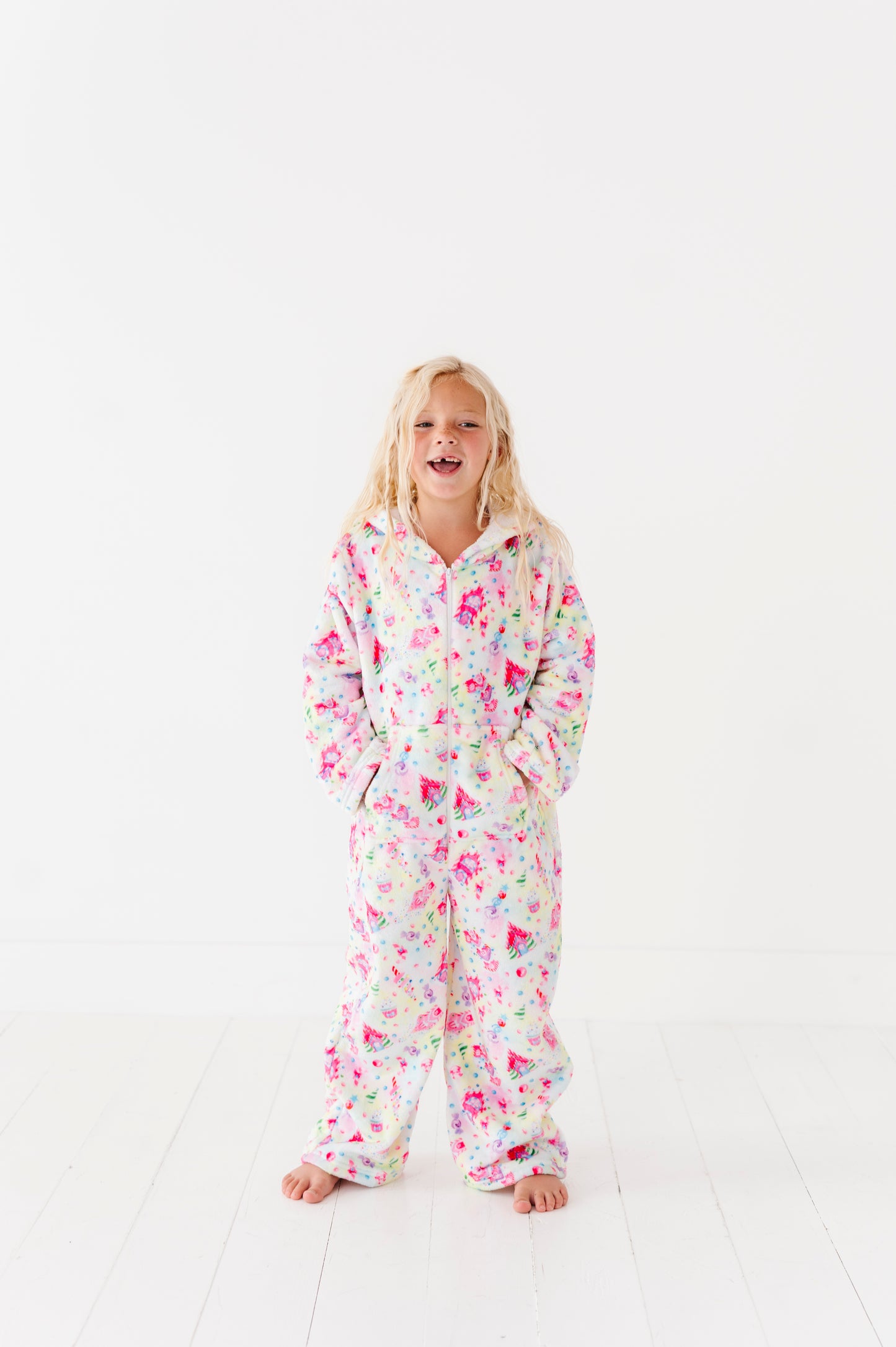 Plush Long Sleeve Onesie-Gingerbread Houses