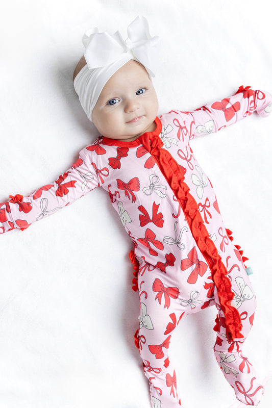 Red Bows Ruffle Footie