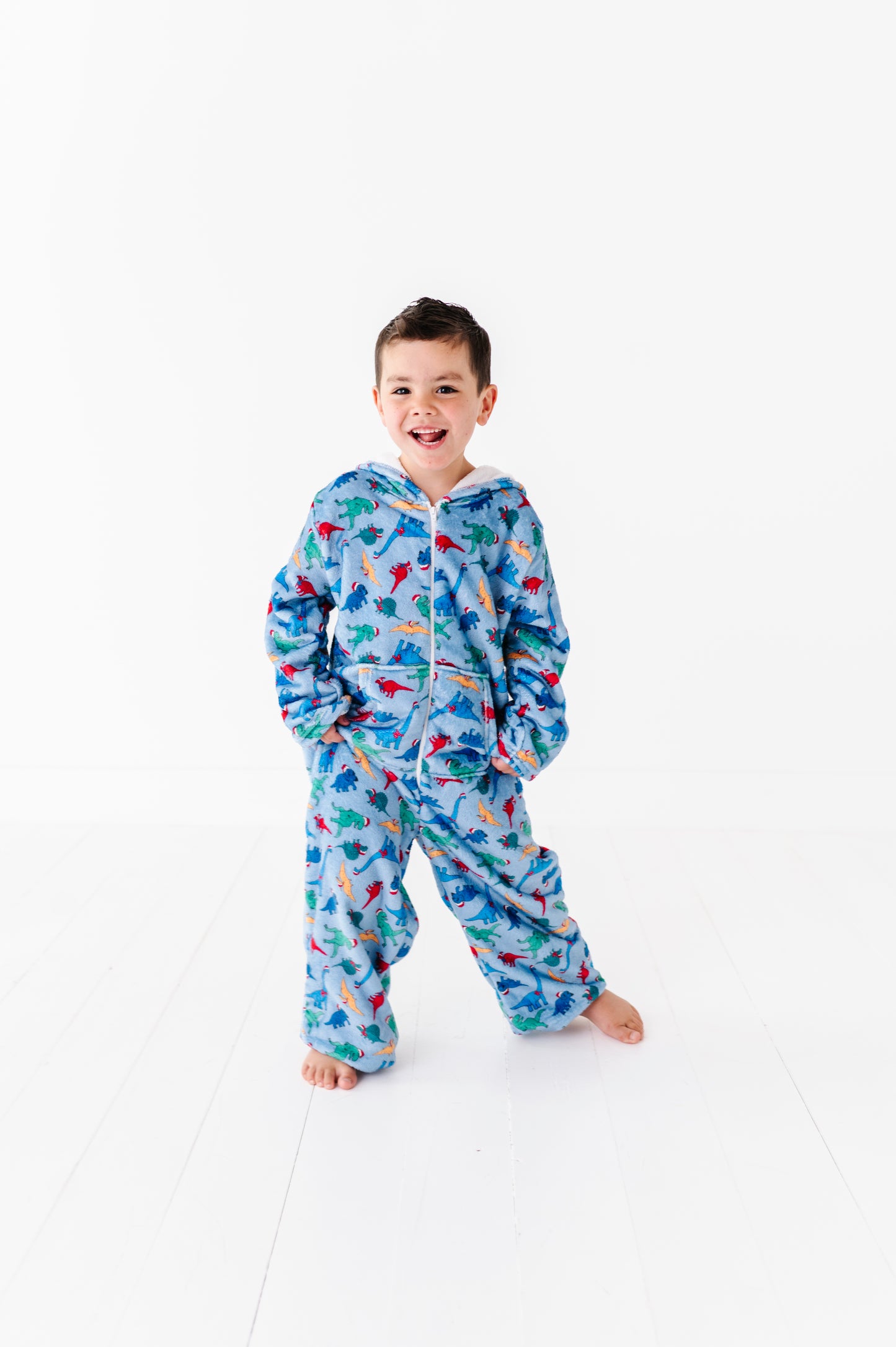Plush Long Sleeve Onesie -Festive Dinos