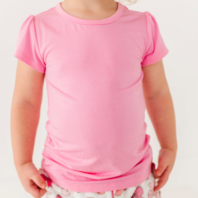 Little Girls Cap Sleeve Tee - PINK LEMONADE