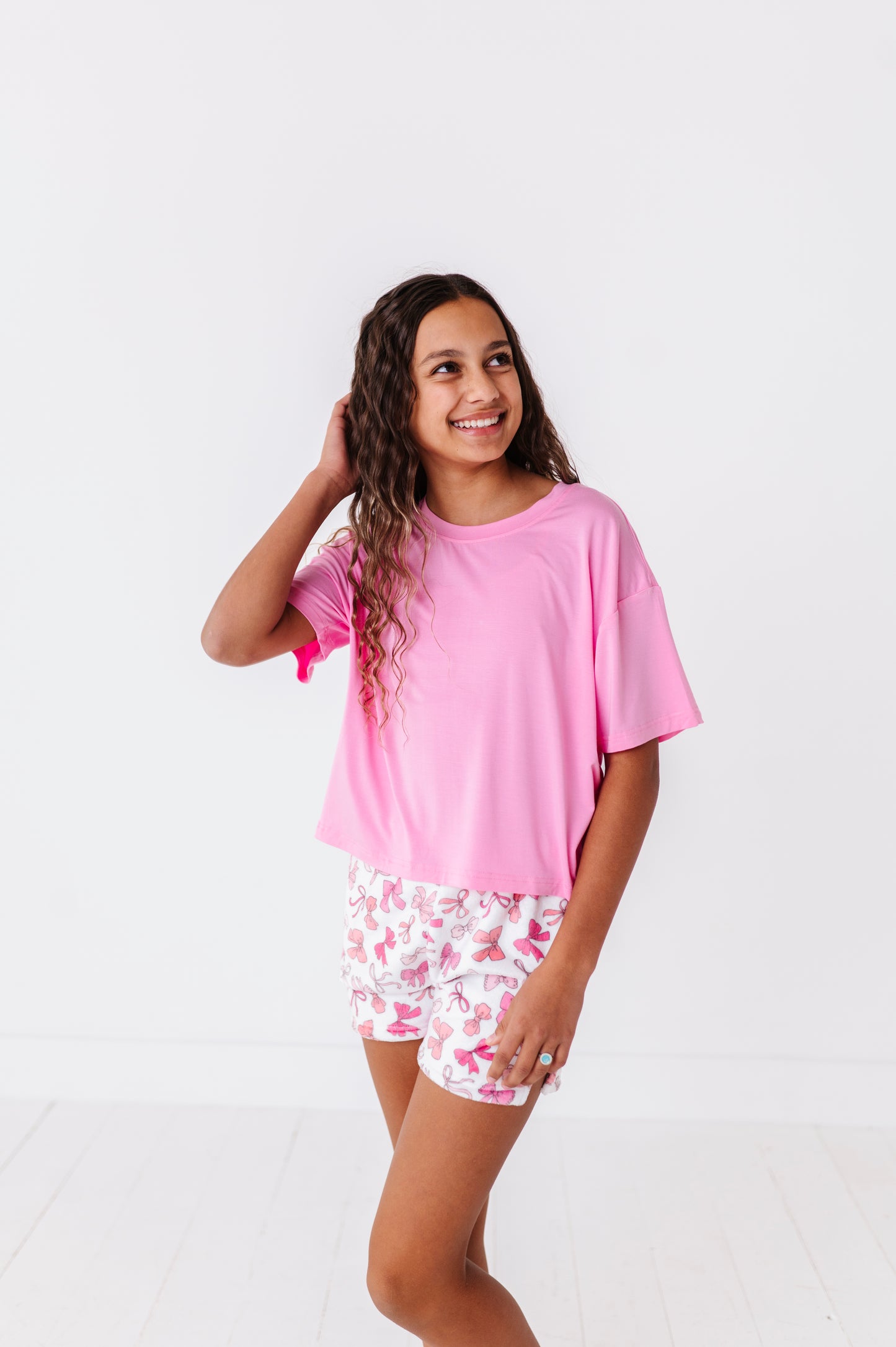 Plush Shorts-Pink Bows