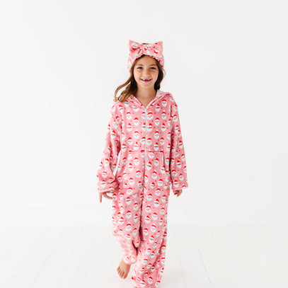 Plush Long Sleeve Onesie-Vintage Santa Pink