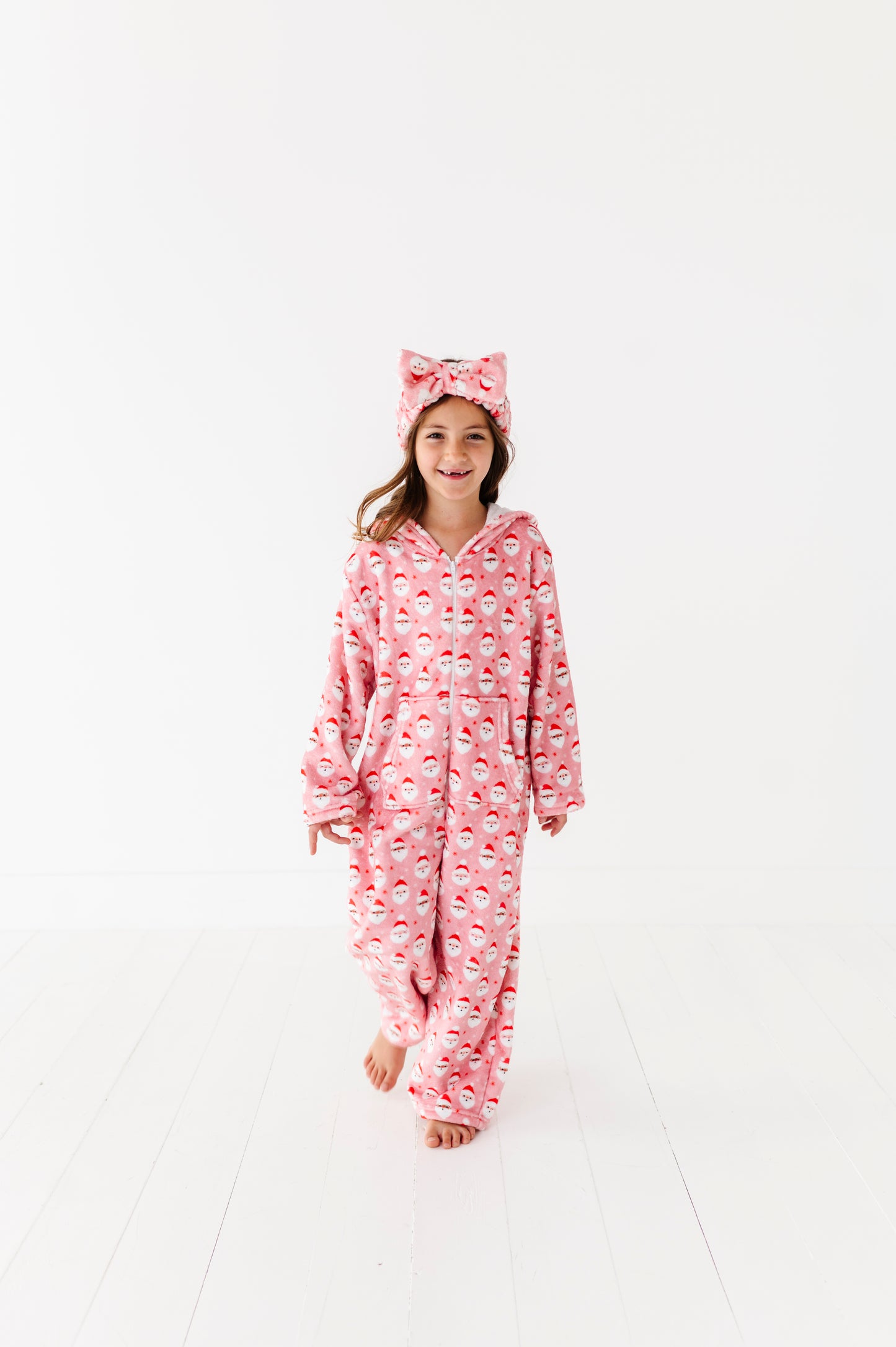 Plush Long Sleeve Onesie-Vintage Santa Pink