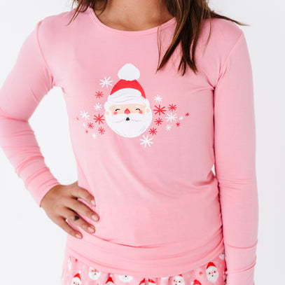 Long Sleeve Scoop Tee - Pink Santa