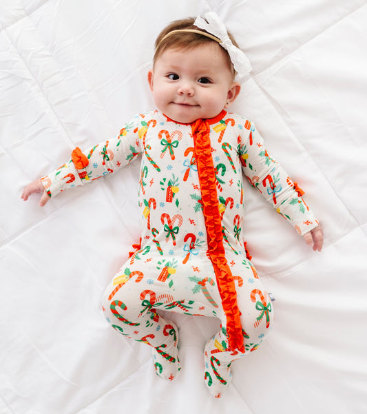 Candy Canes Ruffled Footsie