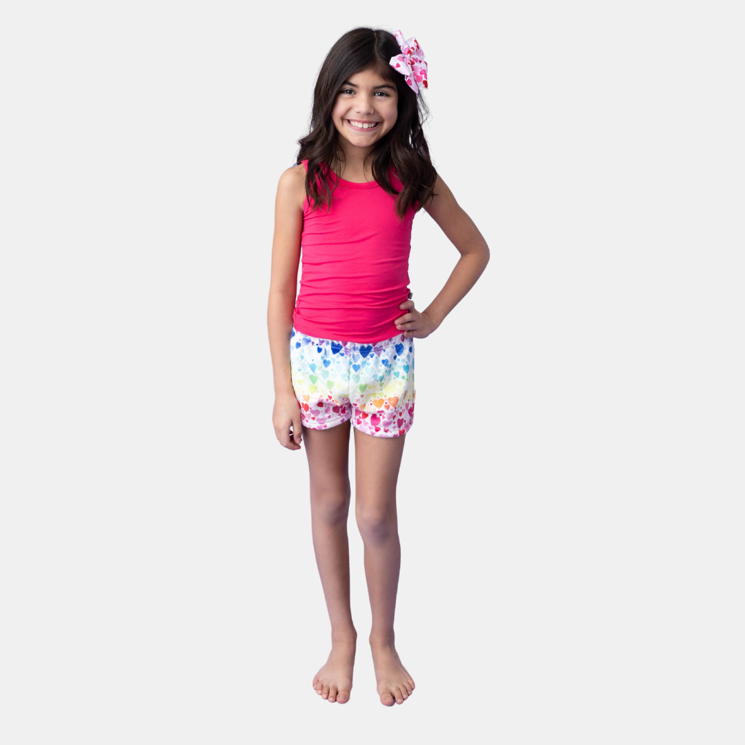 Plush Shorts-Rainbow Hearts