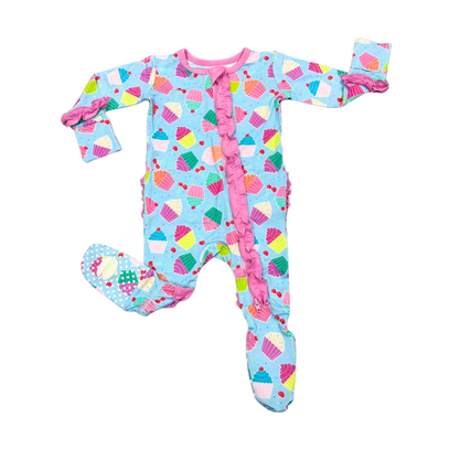 Blue Cupcake Ruffle Footie