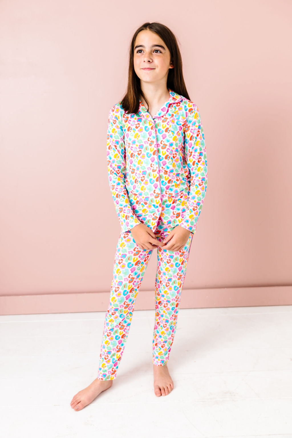 Tween Bright Leopard Button Down PJ's