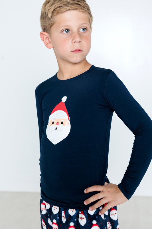 Long Sleeve Screen Tee - Navy Santa