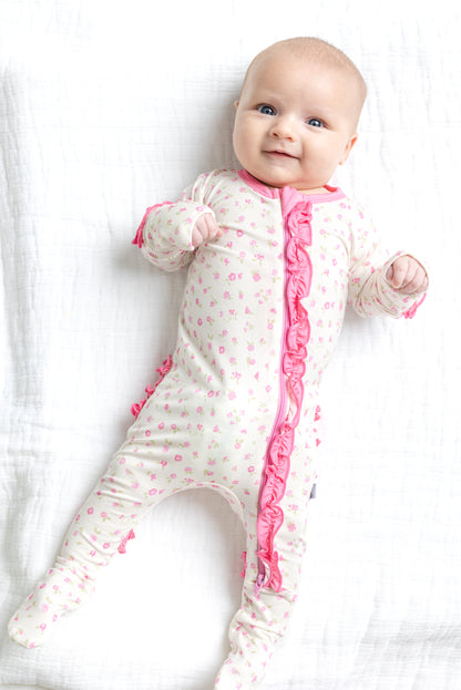 Rosebud Floral Ruffle Footie