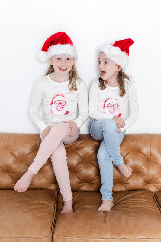 Long Sleeve Scoop Tee - Santa Face