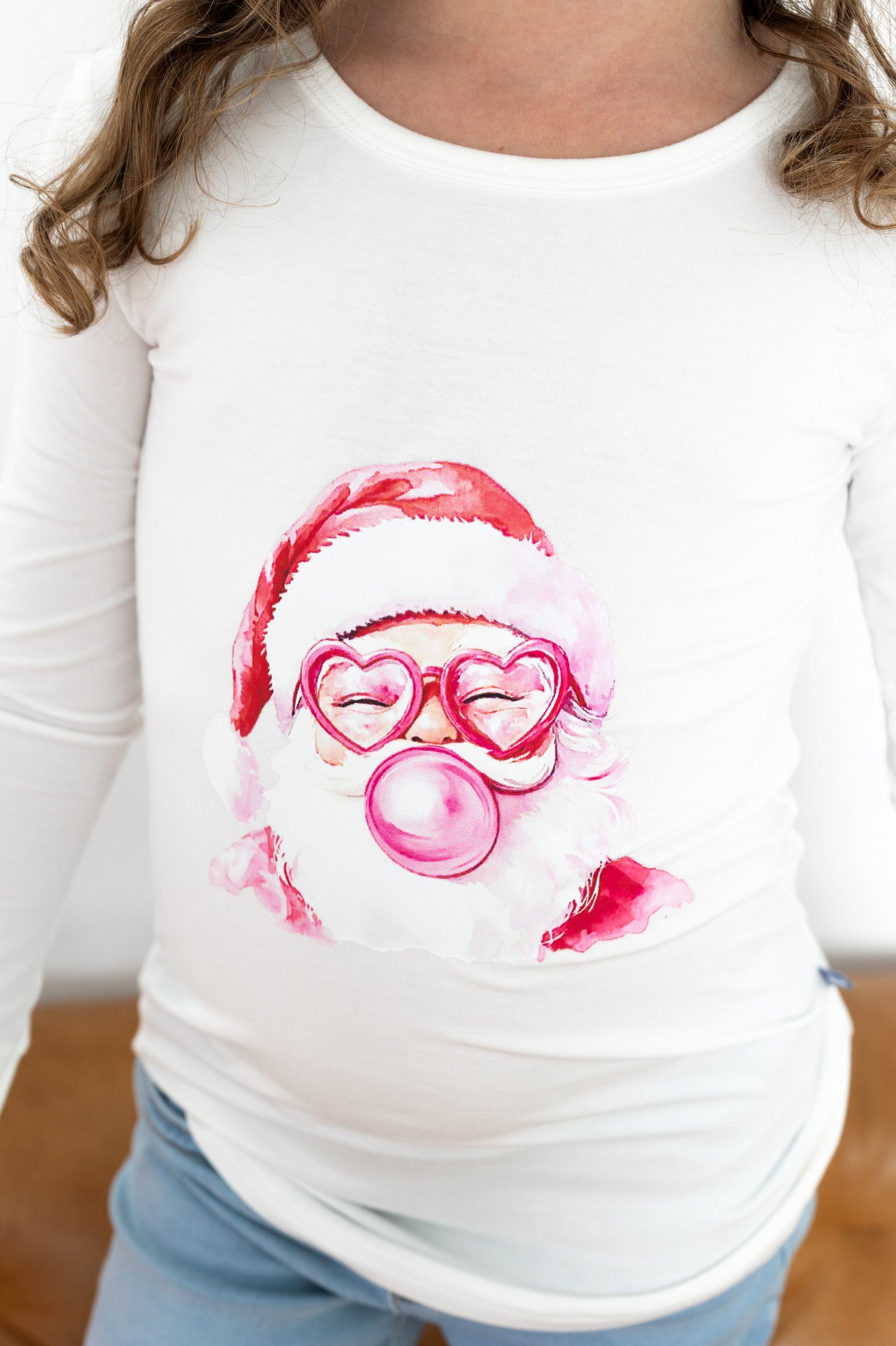 Long Sleeve Scoop Tee - Santa Face