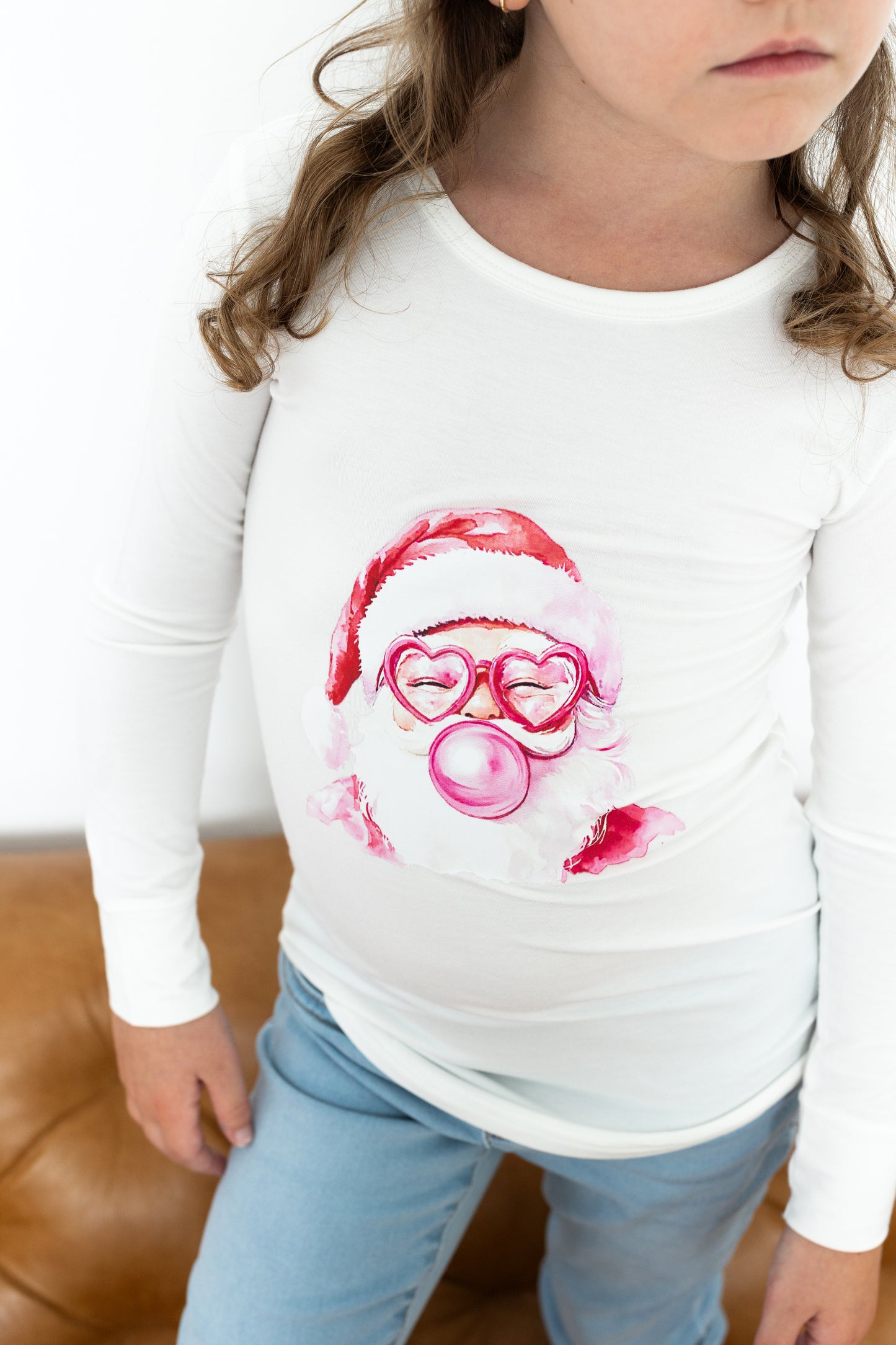 Long Sleeve Scoop Tee - Santa Face