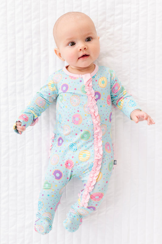 Turquoise Donuts Ruffle Footsie
