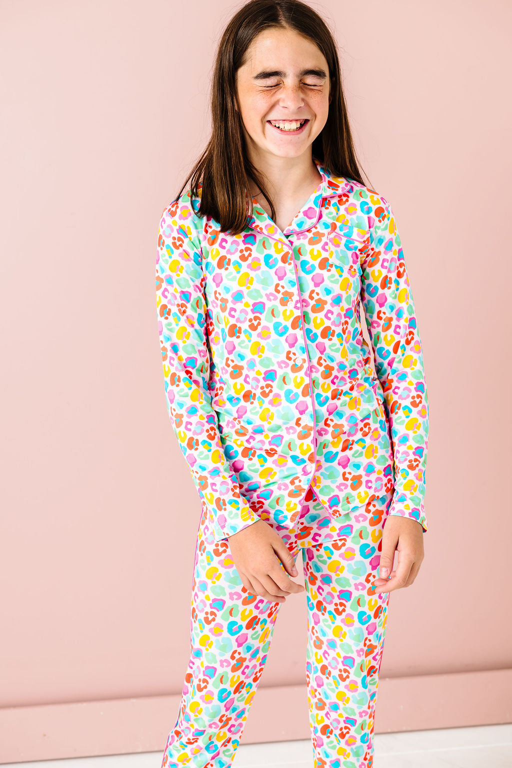Tween Bright Leopard Button Down PJ's