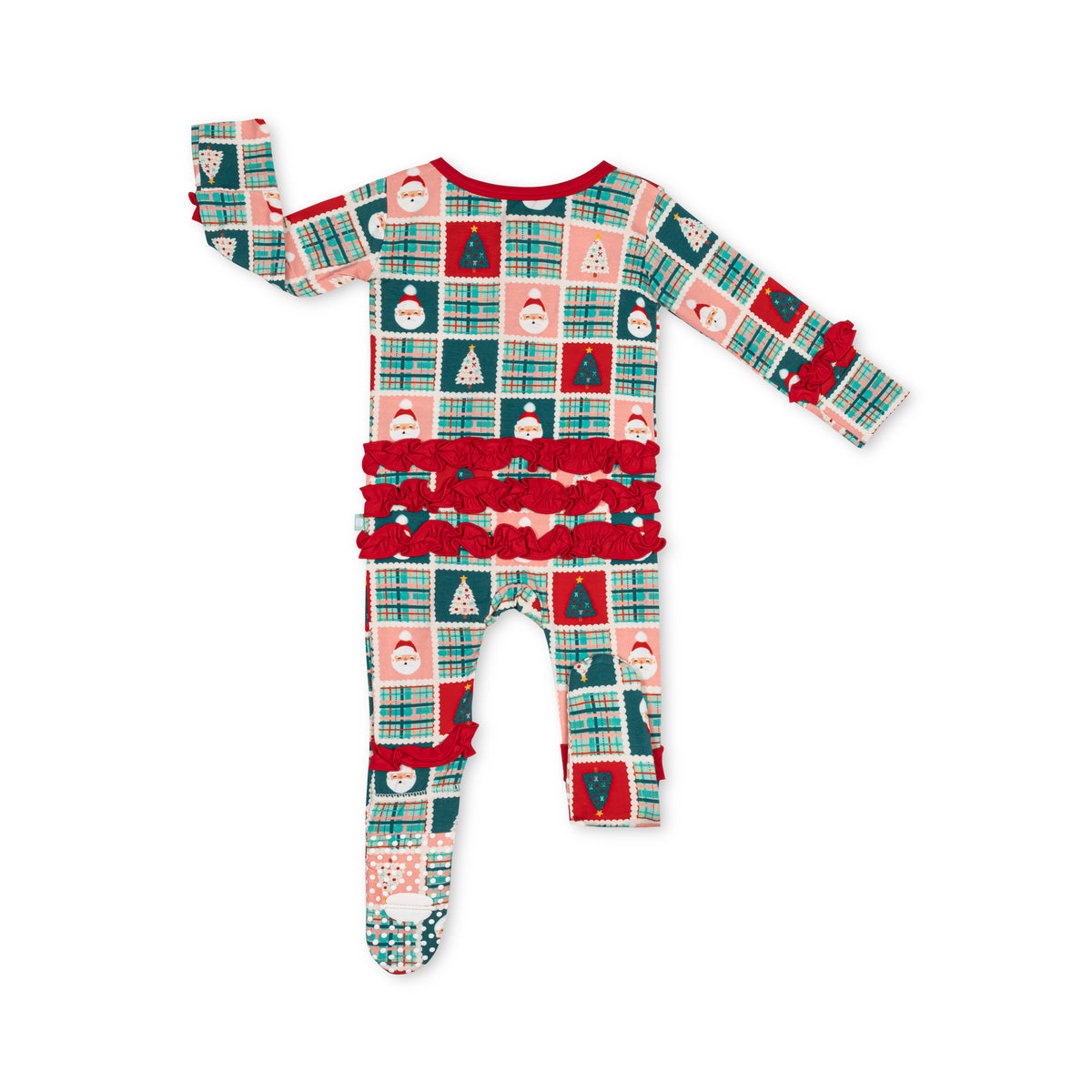Patchwork Santas Ruffle Footy