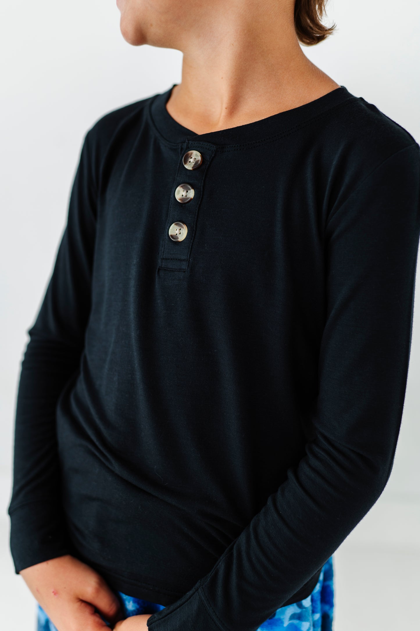 Long Sleeve Henley Tee - Black