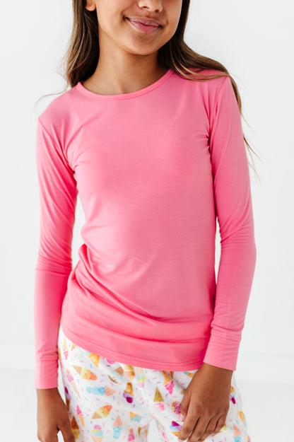 Long Sleeve Scoop Tee - Dazzle Pink