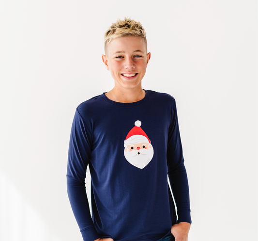 Long Sleeve Screen Tee - Navy Santa