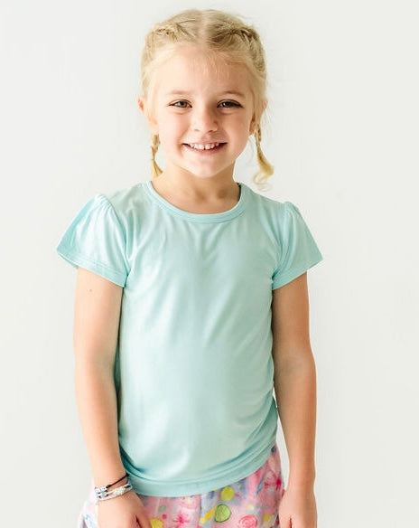 Little Girls Cap Sleeve Tee - TURQUOISE