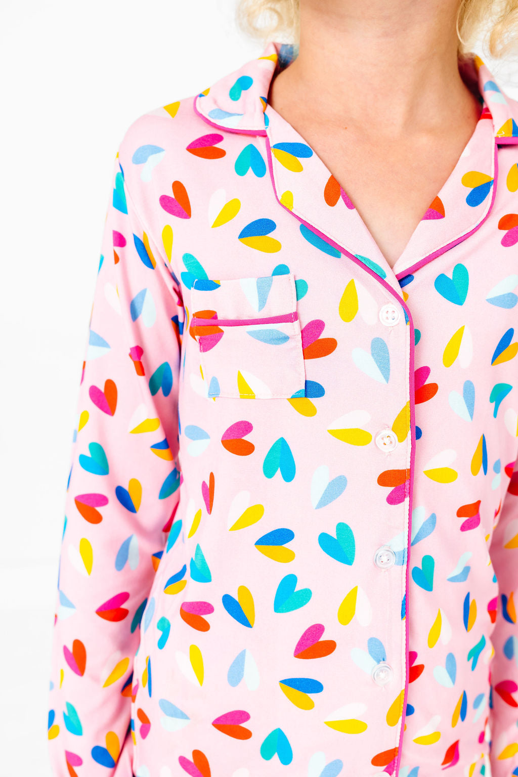 Tween Two Tone Hearts Button Down PJ's