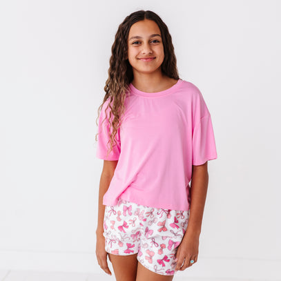 Plush Shorts-Pink Bows