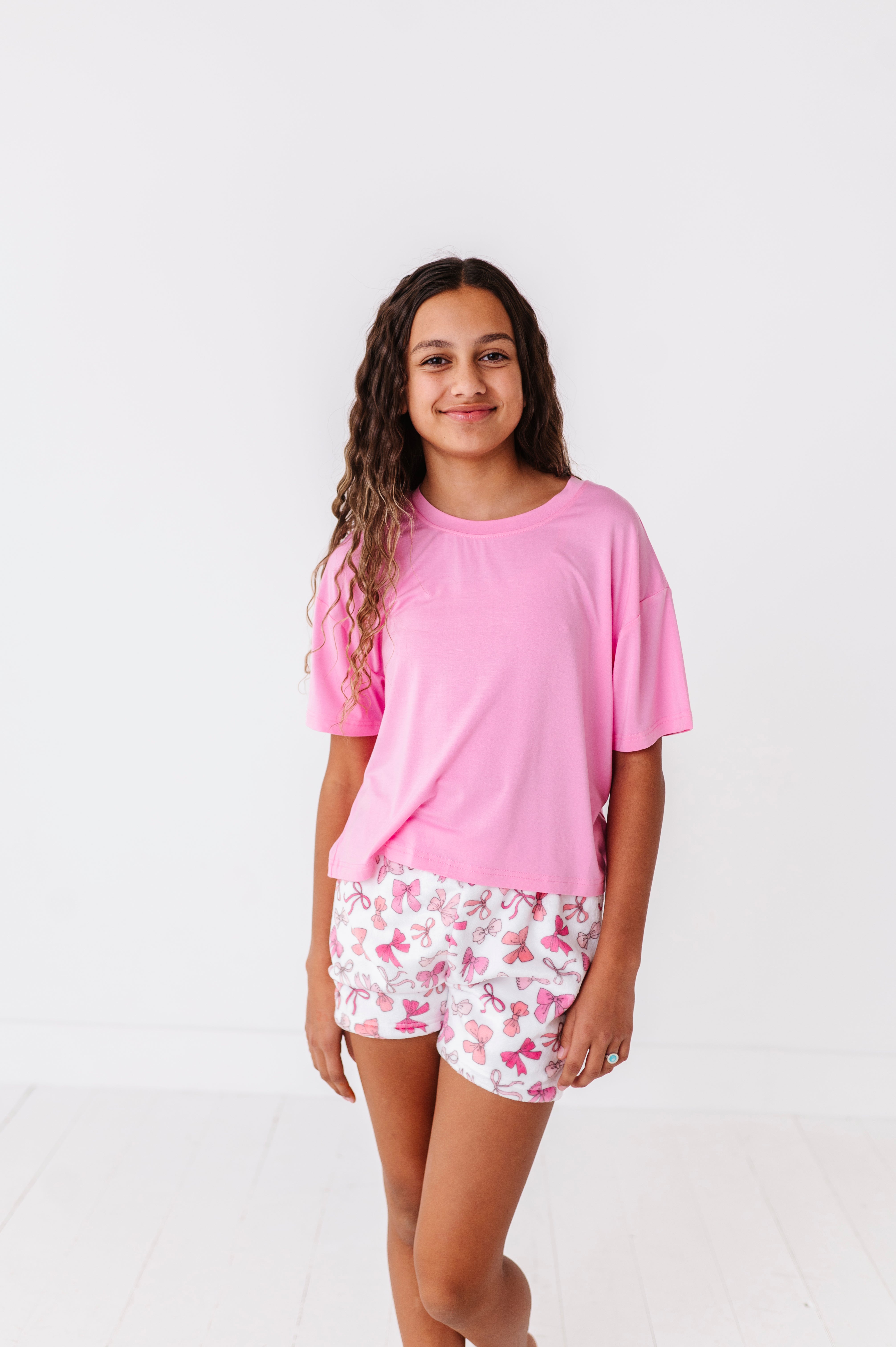 Plush Shorts-Pink Bows