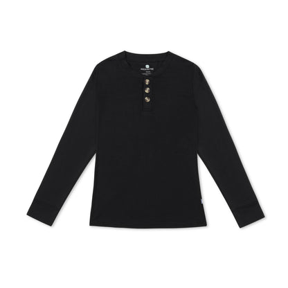 Long Sleeve Henley Tee - Black