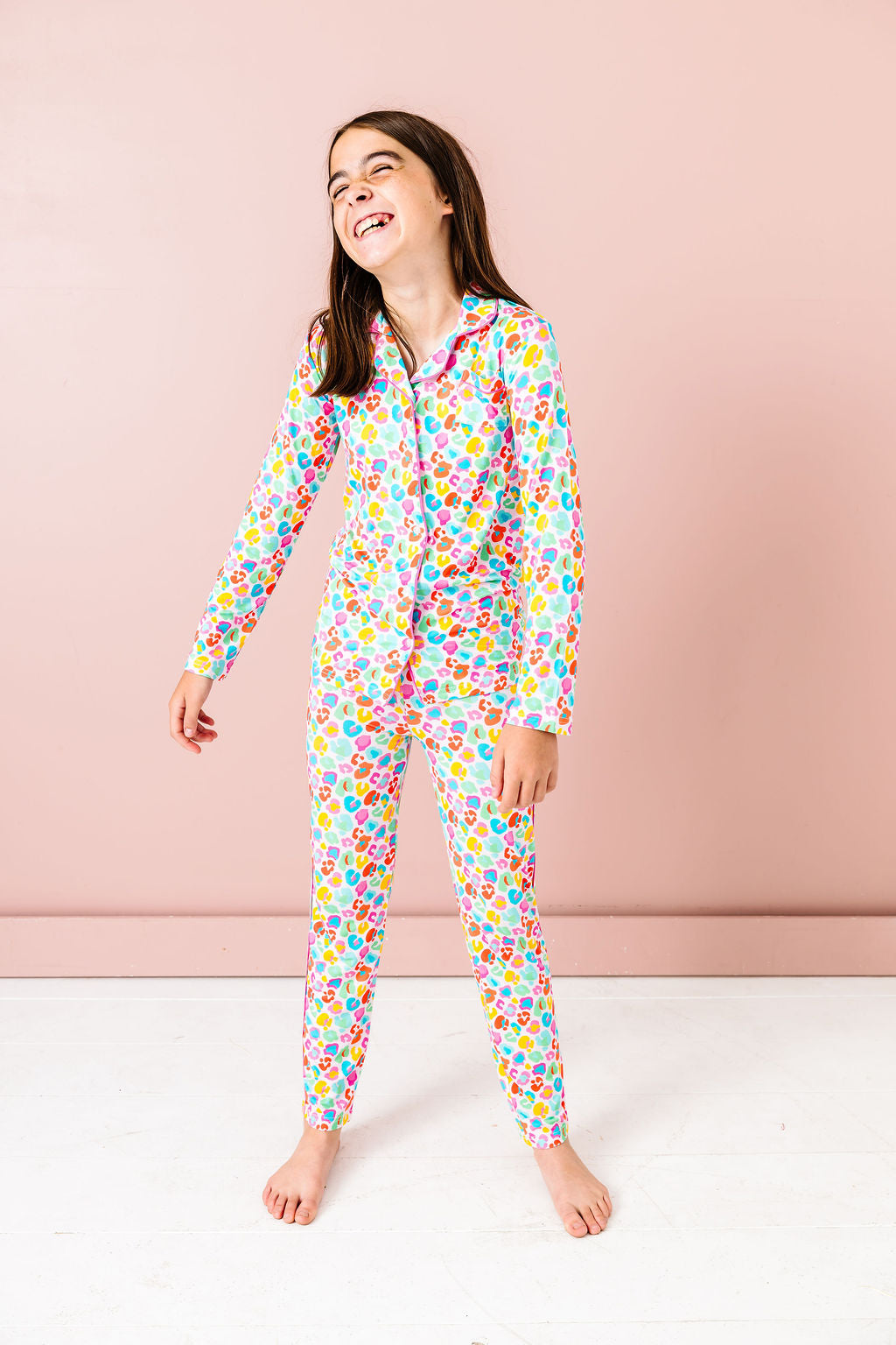 Tween Bright Leopard Button Down PJ's