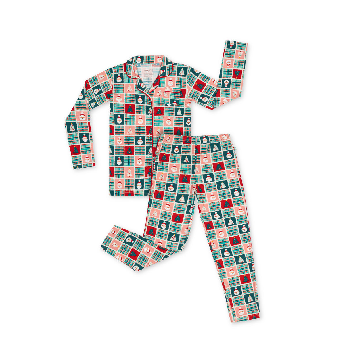 Tween Patchwork Santas Button Down PJ's