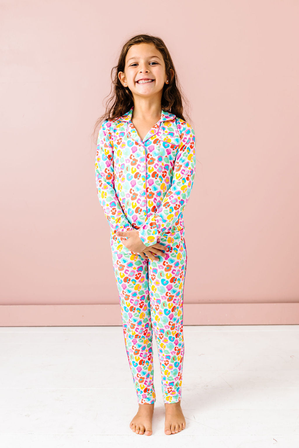 Tween Bright Leopard Button Down PJ's