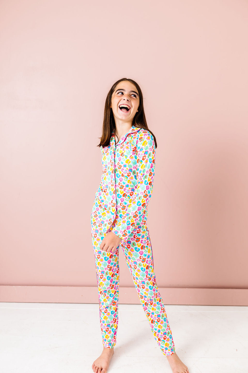 Tween Bright Leopard Button Down PJ's