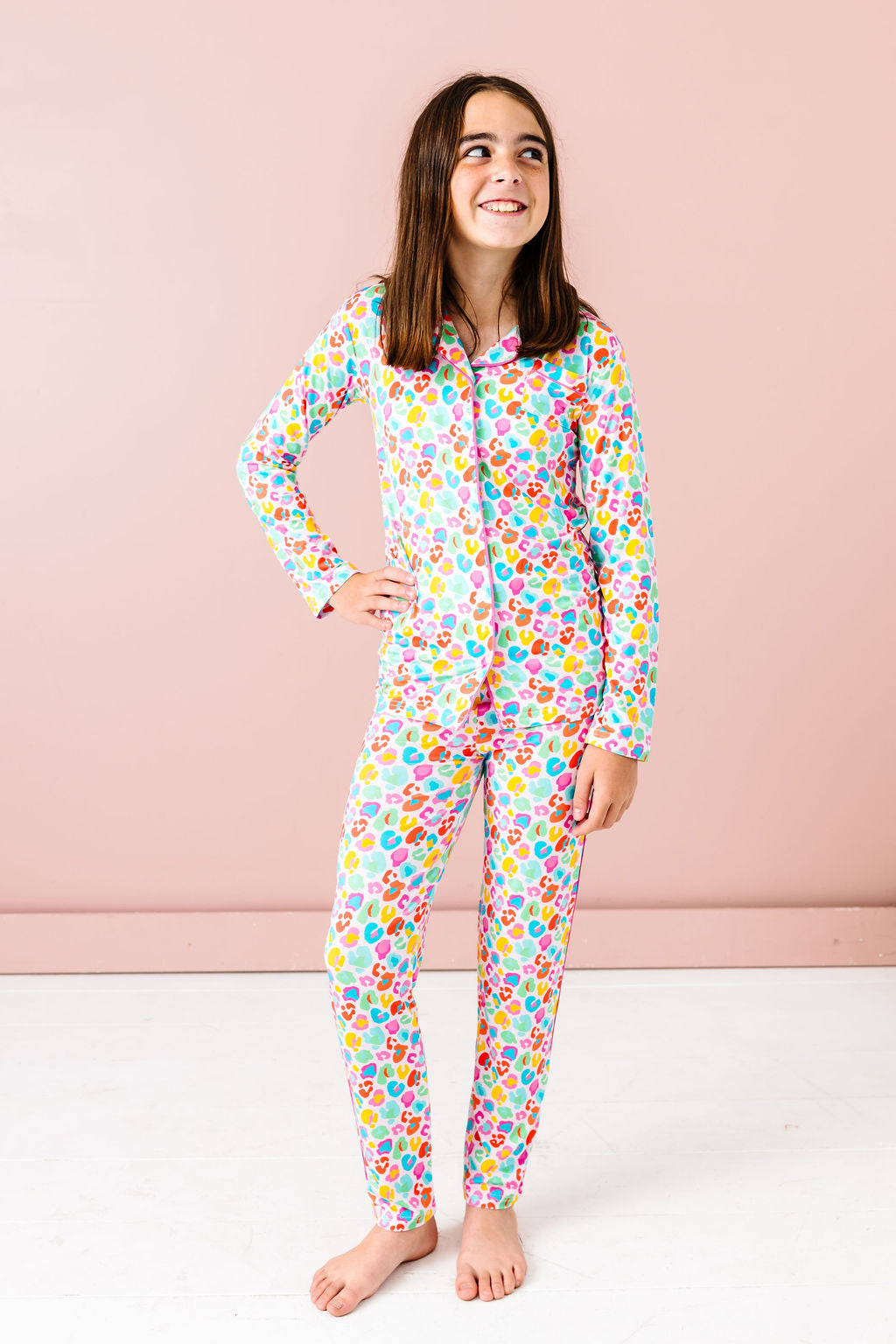 Tween Bright Leopard Button Down PJ's