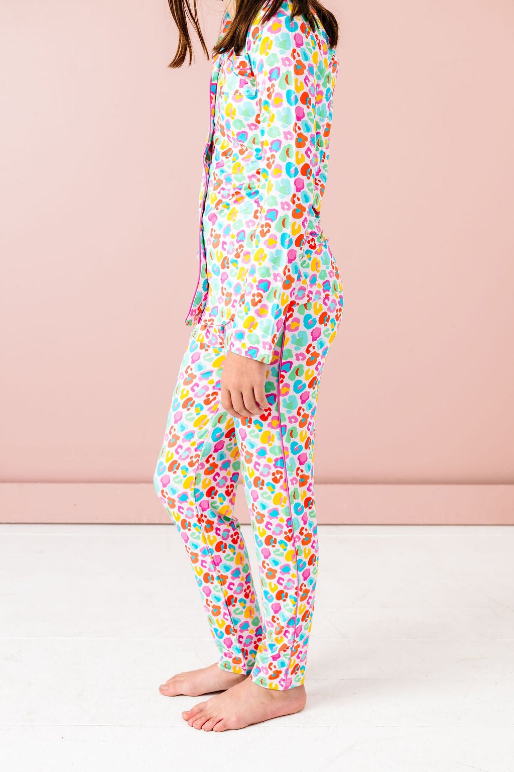 Tween Bright Leopard Button Down PJ's