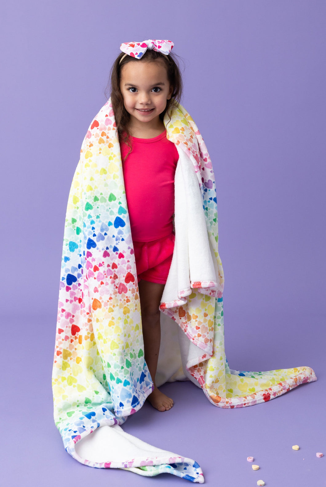 Plush Blanket-Rainbow Hearts