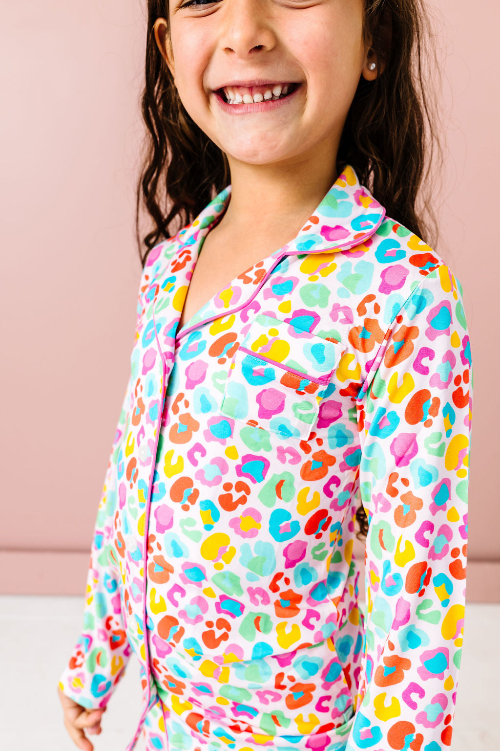Tween Bright Leopard Button Down PJ's