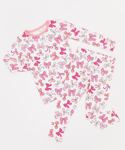 Pink Bows Long Sleeve Jammies Set