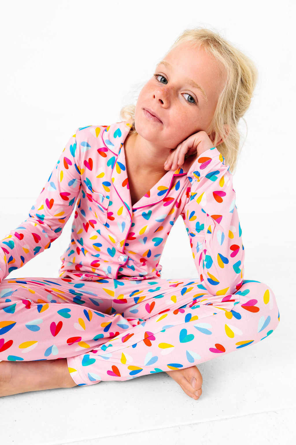 Tween Two Tone Hearts Button Down PJ's