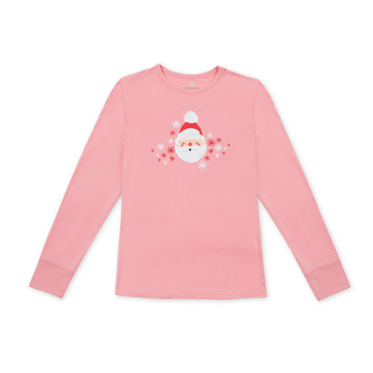 Long Sleeve Scoop Tee - Pink Santa