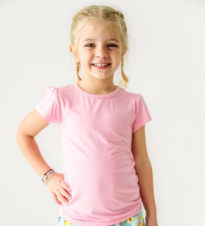 Little Girls Cap Sleeve Tee - PINK LEMONADE