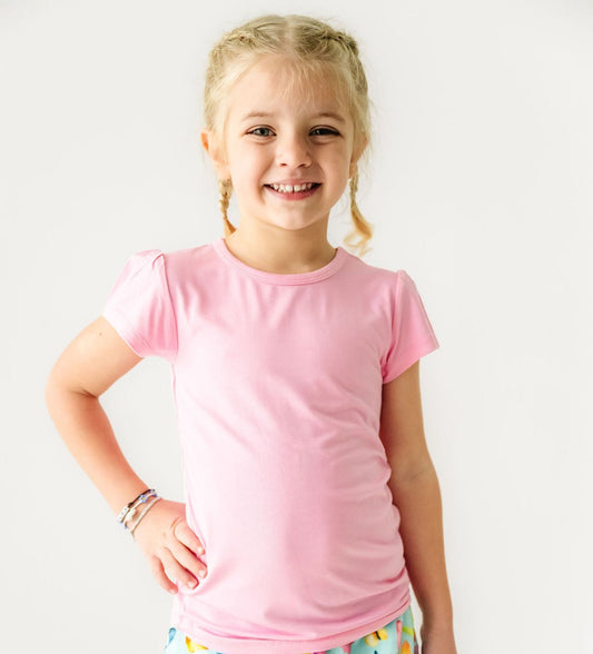 Little Girls Cap Sleeve Tee - PINK LEMONADE