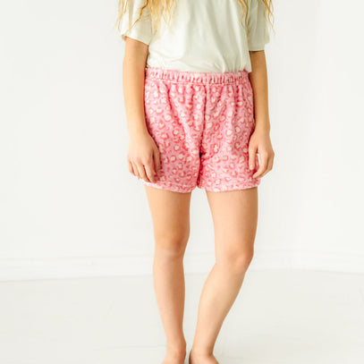 Plush Shorts-Pink Leopard