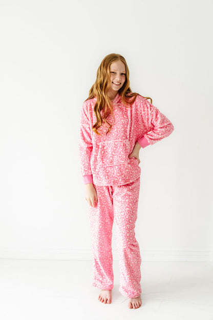 Plush Oversized Hoody - Pink Leopard