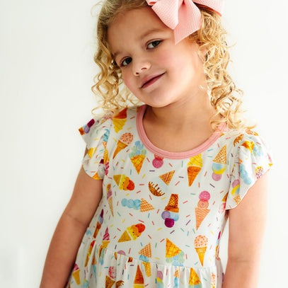 Ice Cream Flutter Sleeve Twirl Dress