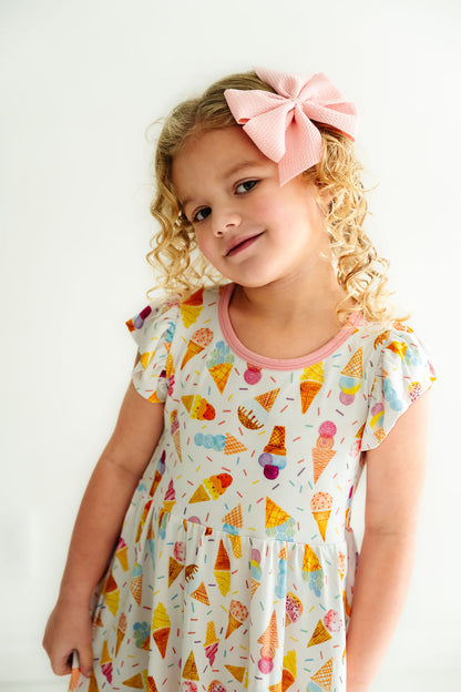 Ice Cream Flutter Sleeve Twirl Dress