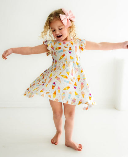 Ice Cream Flutter Sleeve Twirl Dress