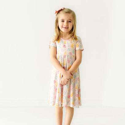 Easter Bunny Floral Crew Neck Twirl Dress