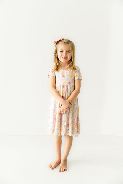 Bunny Floral Crew Neck Twirl Dress