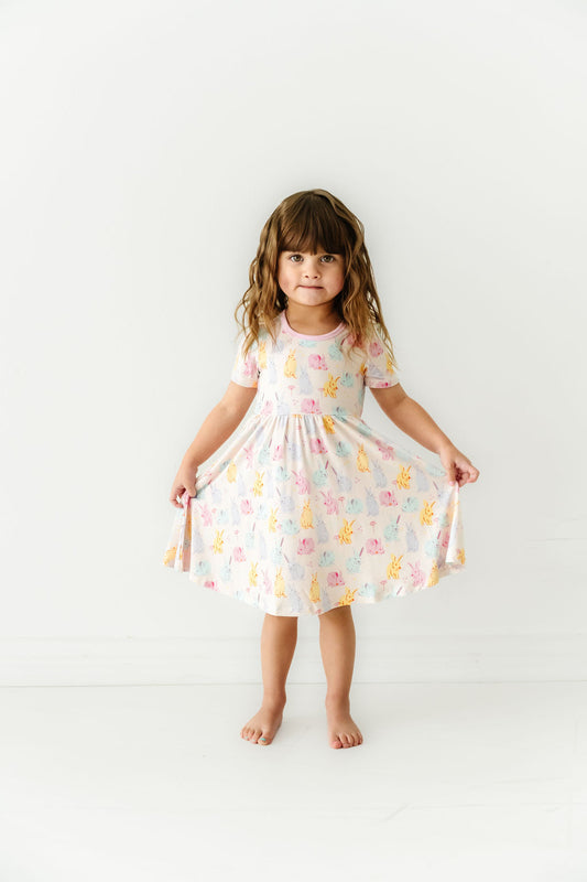 Easter Bunny Floral Crew Neck Twirl Dress