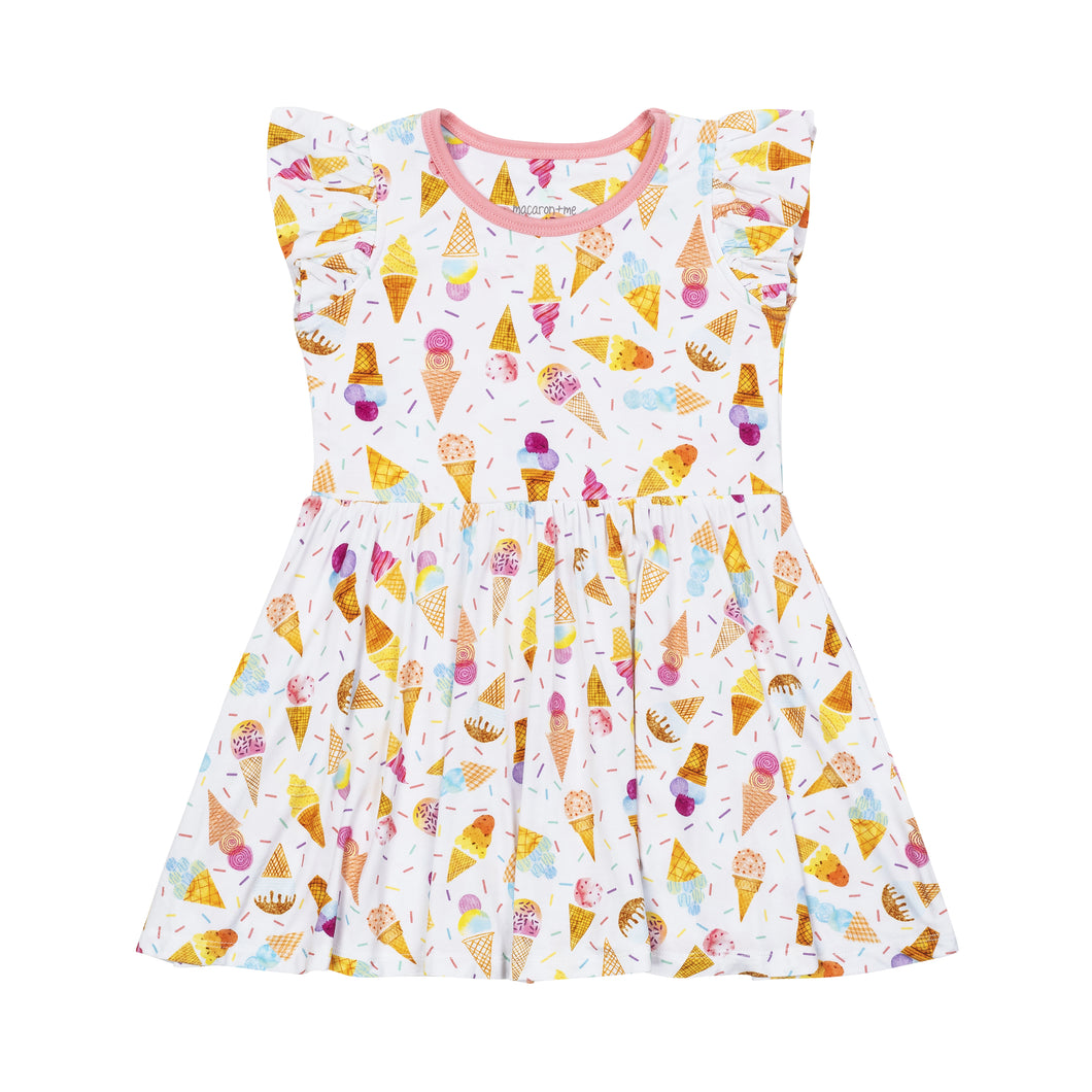 Ice Cream Flutter Sleeve Twirl Dress